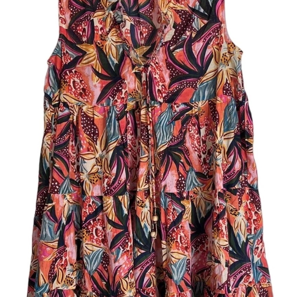 True Destinations Resort Wear Cotton Tropical Floral Print Dress XS Swim Coverup